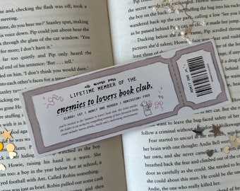 enemies to lovers book club admit one bookmark | book trope ticket bookmark, coquette bookmark, bookish, booktok, cute bookmark, book merch