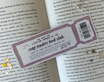 cozy readers book club admit one bookmark | ticket bookmark, coquette bookmark, bookish, booktok, cosy autumn book lover gift, cute bookmark