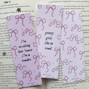 working late cause i&#39;m a reader bookmarks | pink feminist bookmark, coquette cute bookmark, bookish, booktok, book club, book lover gift