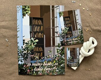 zoveel boeken, zo weinig tijd, leesgrage print | mini 6 x 4 A4-kunst aan de muur geletterdheid, cadeaus boekenliefhebber, boekenwurmcadeau, boekenbon, boekenclubcadeau