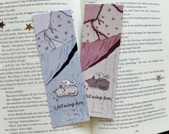 Je me suis endormi ici, ce signet chat mignon | marque-page douillet, marque-page illustré, livresque, booktok, cadeaux pour amoureux des chats, chats et livres, cadeau pour amoureux des livres