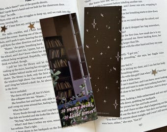 Tantos libros, tan poco tiempo, marcapáginas ilustrado sobre lectura / regalos para amantes de los libros, regalos para lectores, regalo para ratones de biblioteca, booktok, regalo para clubes de lectura