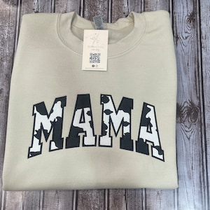 Custom Embroidered Cow Print Mama Sweatshirt, Mama Personalized Gift, Embroidered  Mama Sweatshirt