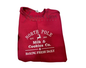 North Pole Embroidered Sweatshirt, Christmas Crewneck, Merry Christmas Sweater