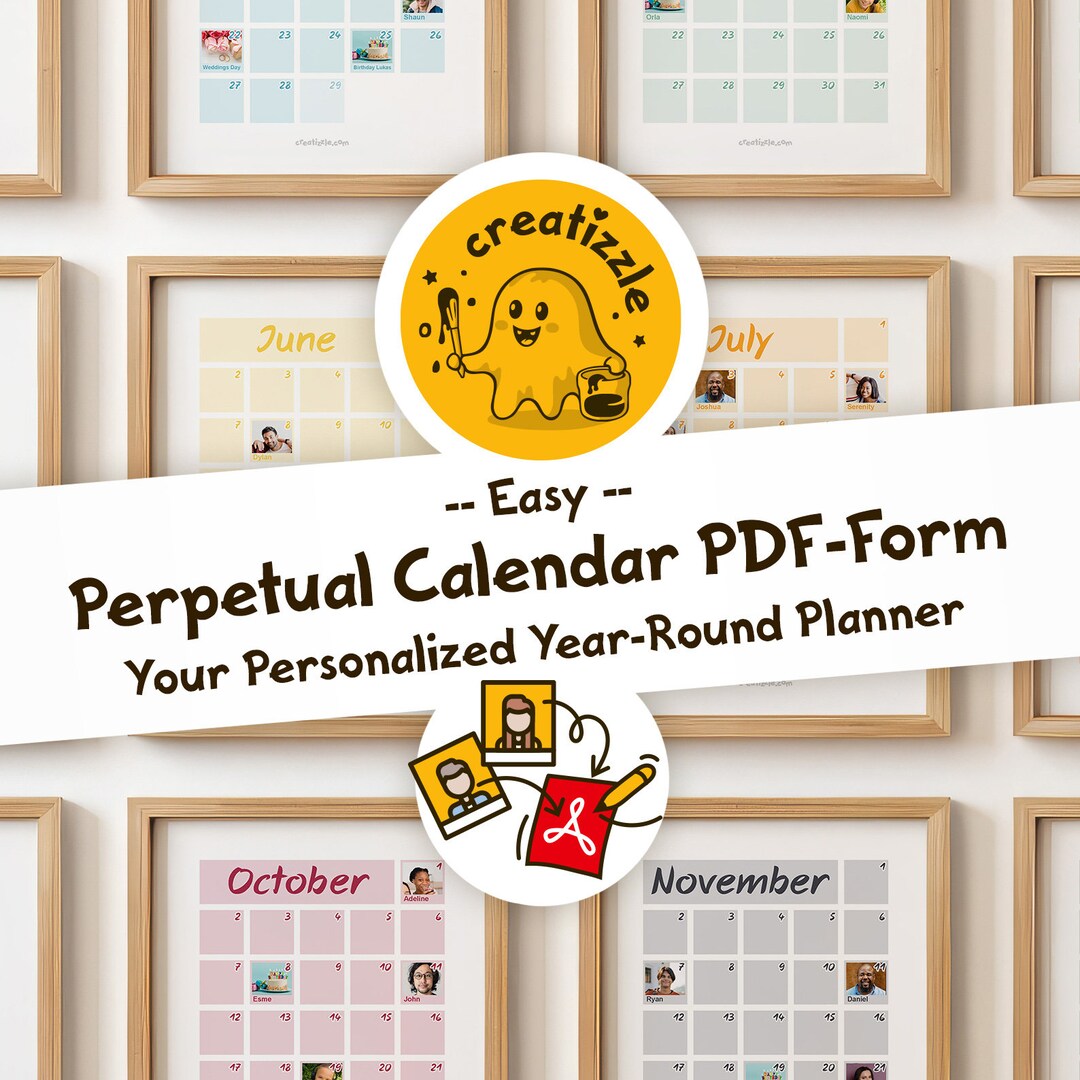 Perpetual Calendar Customizable Calendar Pdf-form Birthday - Etsy