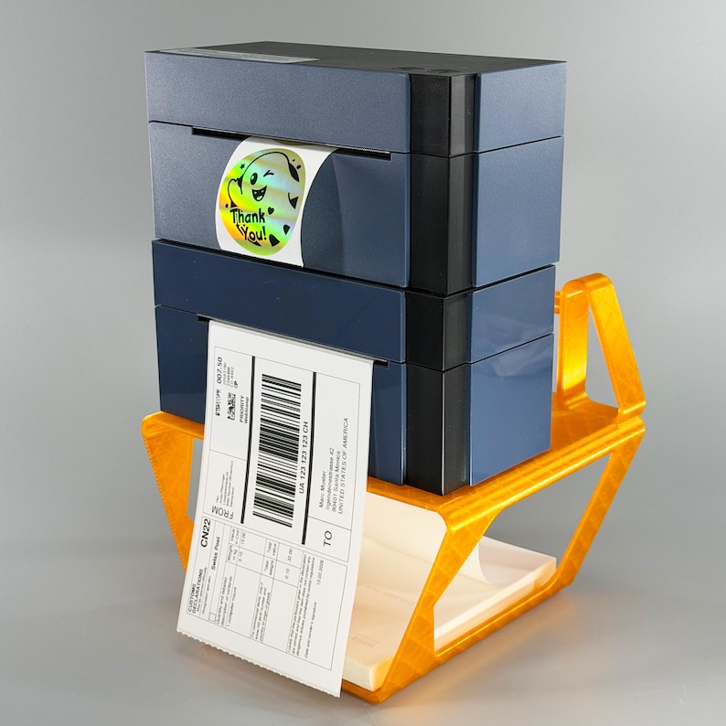Stacked Label Printer Stand STL – Dual Thermal Printer Station – Double Munbyn Phomemo Holder – 3D Printable Shipping Rack image 2