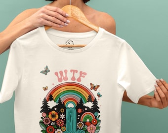 WTF - Humorous Tee with Unique Retro Design of Waterfalls, Trees, and Flowers - Perfect Novelty Gift