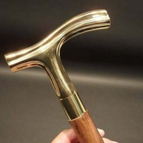 Antique Brass Handle Vintage Style Brown Wooden Walking Stick Cane Handmade Gift 