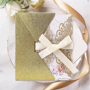 Gold Laser Cut Invitations, On Demand Print Services, 5x7 Satin or matte finish, Any File, matching envelope, 130lb cardstock thick paper