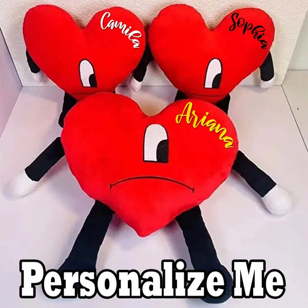 Custom Bad Bunny Heart Plush Un Verano Sin Ti Corazon Benito Cute Plush Cartoon Stuffed Personalized Gift for that special fan