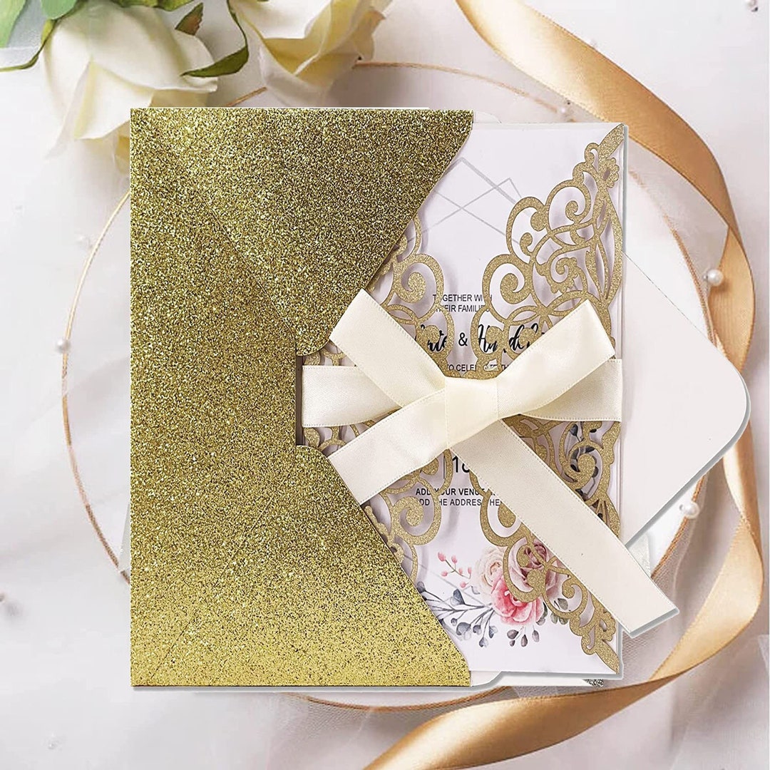 Gold Laser Cut Invitations, on Demand Print Services, 5x7 Satin or