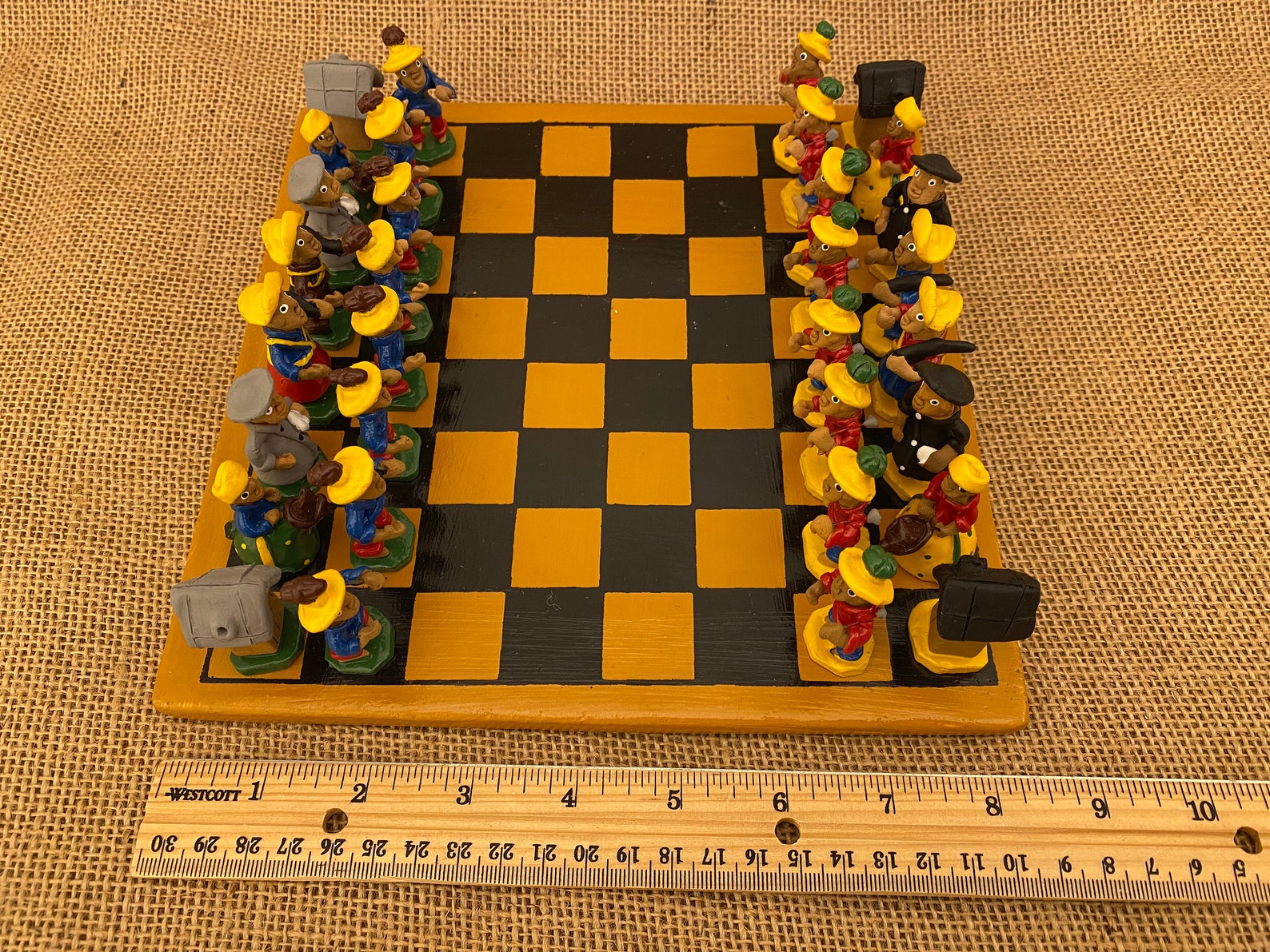 Handmade Clay Folk Art Chess Set From Brazil Colorful Display Etsy