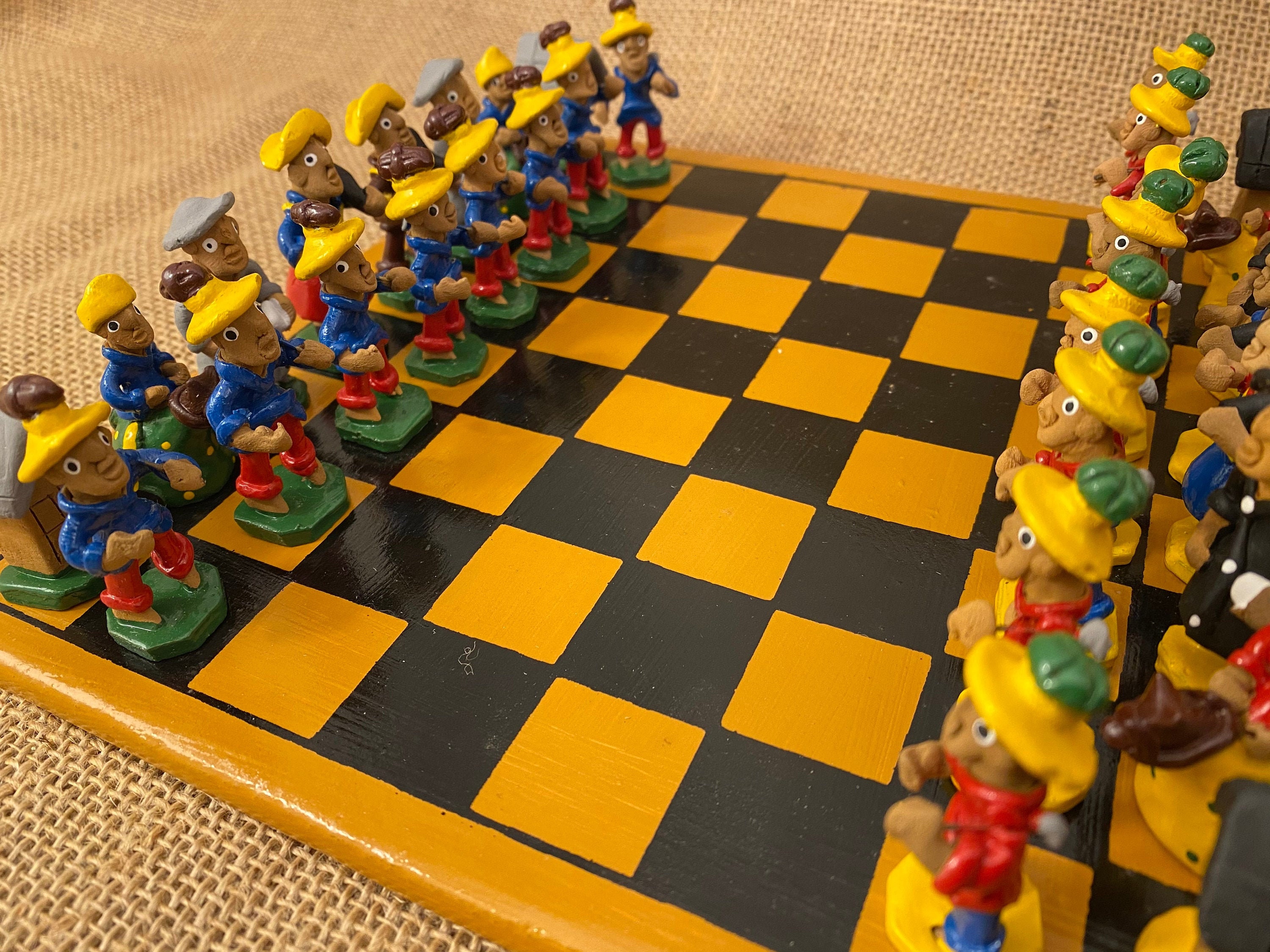 Handmade Clay Folk Art Chess Set from Brazil Colorful Display Etsy