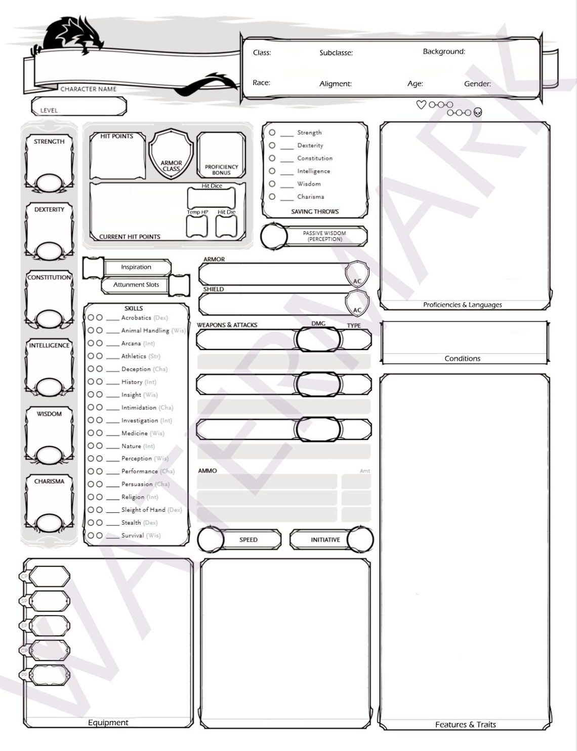 DnD 5e Character Sheet and Spell Sheet Remastered Version | Etsy