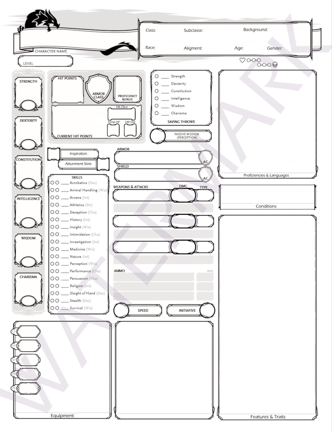 DnD 5e Character Sheet and Spell Sheet Remastered Version | Etsy