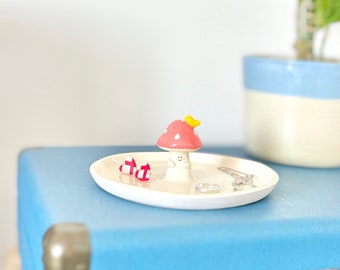 Incense holder - Ceramic Jewerly tray - Cute Mushroom dish