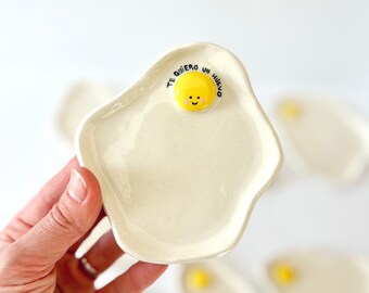 Fried Egg plate shape- Jewelry tray - Empty pocket tray - I love you an egg