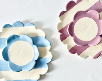 Hand-painted Ceramic Plate Set - Cute flower dessert plate Set - Kids dinnerware plate - Birthday Gift