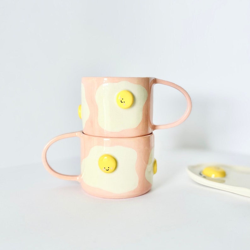 Fried Egg Ceramic Cup Handmade coffee cup Cute tea cup imagen 2