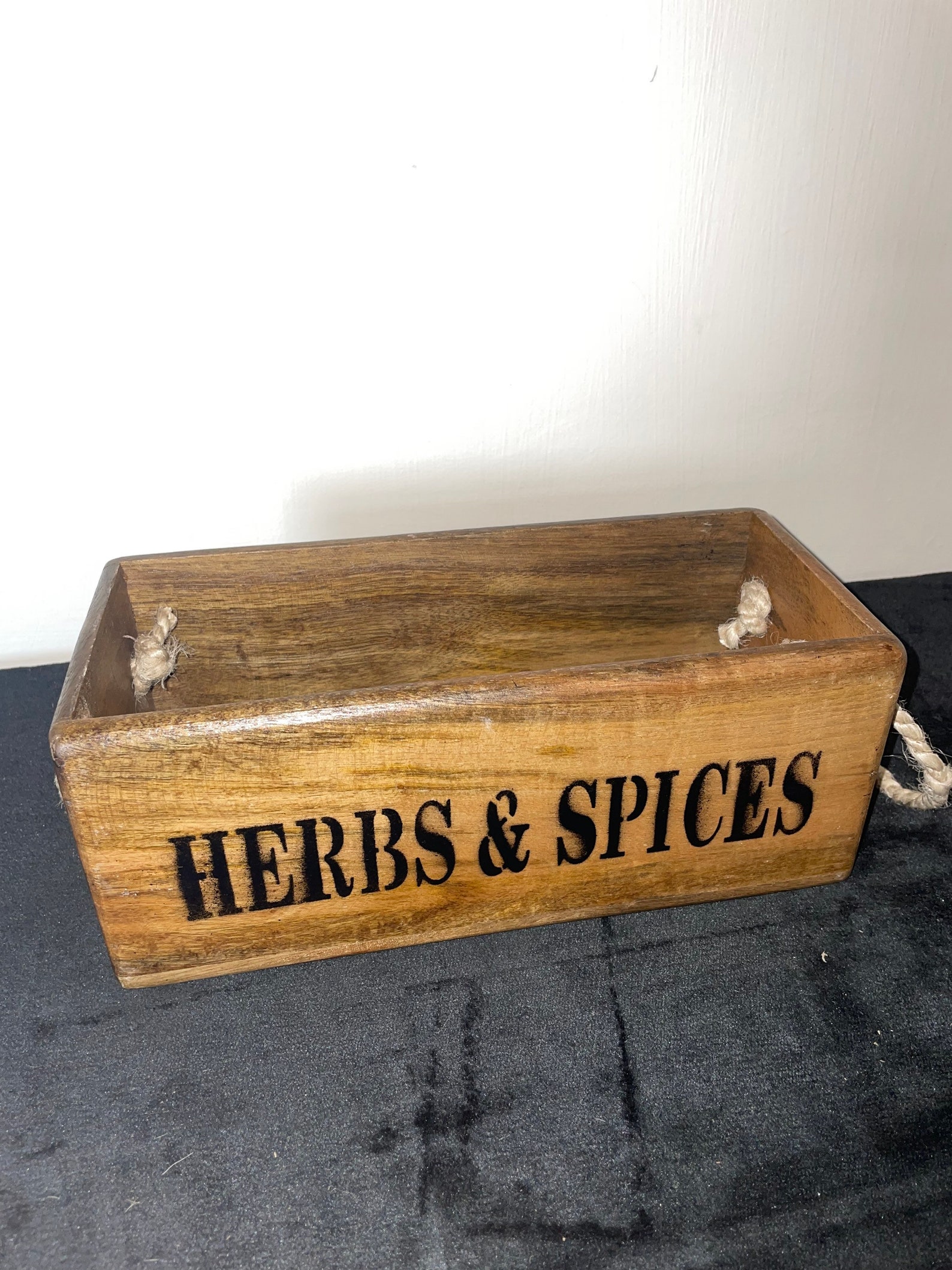 New herbs and spices wooden storage box with rope handles Etsy