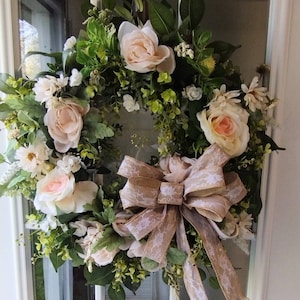 Rose wreath, spring wreath, everyday wreath, front door wreath, cream wreath, designer wreath, farmhouse wreath, mothers day wreath