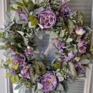 Elegant Peony Wreath For Front Door, Summer Lambs Ear Peony Wreath,   Farmhouse Wreath, Summer Wreath, Designer Wreath, Purple Wreath,