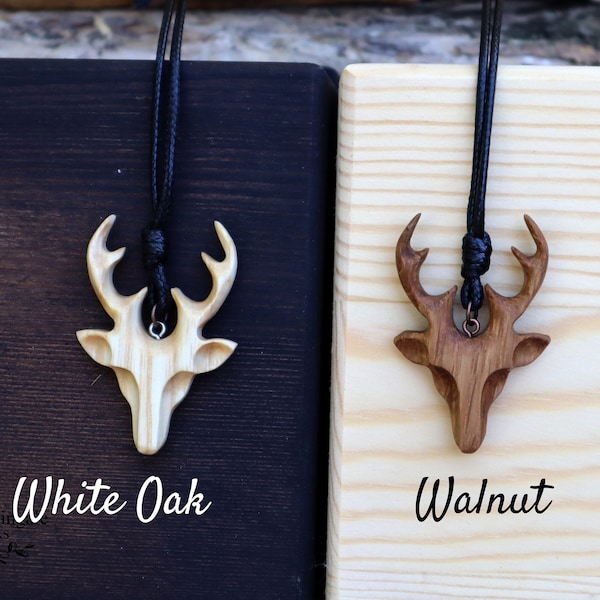 Wooden Male Deer Pendant and Necklace, Eco Friendly Accessory, Deer Head Jewelry, Deer Horns Pendant, Hunter Gift, for Her / Him Under 20