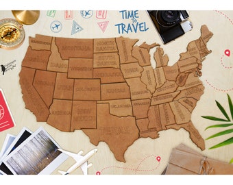 USA 50 States Map DIY Project, Wooden United States of America Puzzle, MDF Cutout, American Map, Wood Travel Map, Push Pin Map, Wall Art