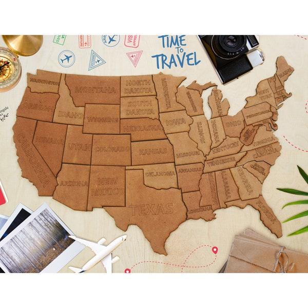 USA 50 States Map DIY Project, Wooden United States of America Puzzle, MDF Cutout, American Map, Wood Travel Map, Push Pin Map, Wall Art