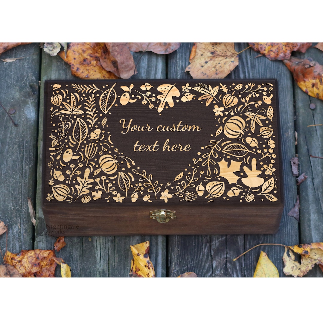 Personalized Engraved Fall Box, Tea Storage Box, Thanksgiving Box ...