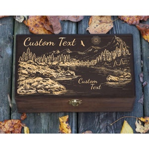 Personalized Engraved Mountains Box, Collection Box, Storage Box, Photo Box, Gift for Her, Travel Gifts, Wood Memory Box, Keepsake Box