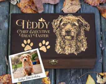 Caixa personalizada com retrato gravado do seu cão, caixa de madeira para recordações, foto personalizada, presente para amantes de cães, caixa memorial para animais de estimação, caixa de madeira, lembrança.
