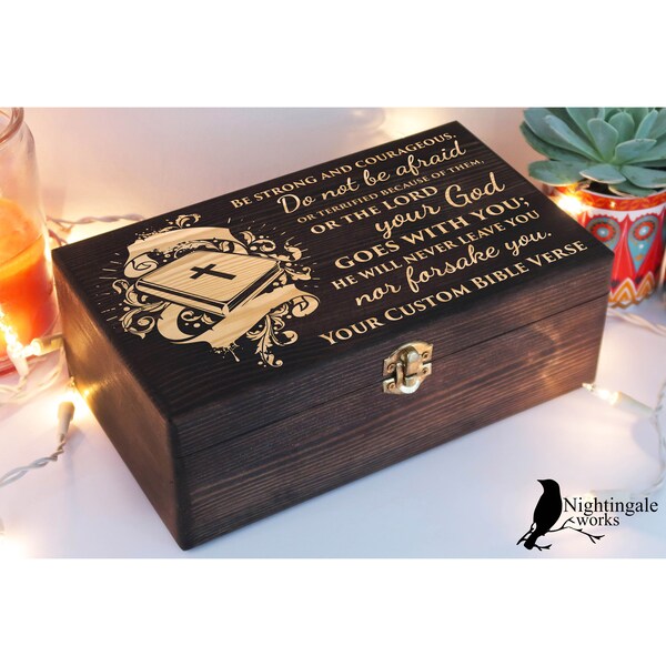 Personalized Engraved Bible Quote Box, Deuteronomy 31:6, Christian Gift, Wood Memory Box, Wooden Box, Keepsake Box, Mother's Day Gift