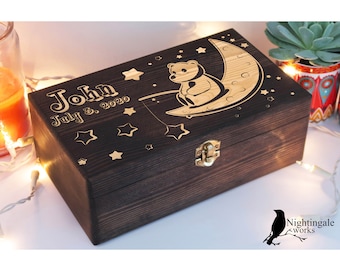 Personalized Engraved Bear and Moon Baby Keepsake Box, Engraved Baby Box, Pregnancy Gift, Wooden Memory Box, Baby Shower Gift, Newborn Gift