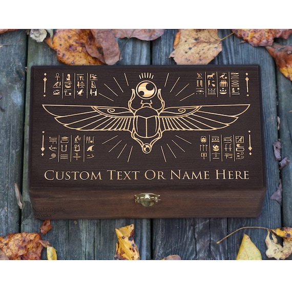 Personalized Engraved Treasure Box, Escape Room Decor, Egypt Box, Egyptian Hieroglyphs, Puzzle Game Storage, Wooden Box, Custom Jewelry Box