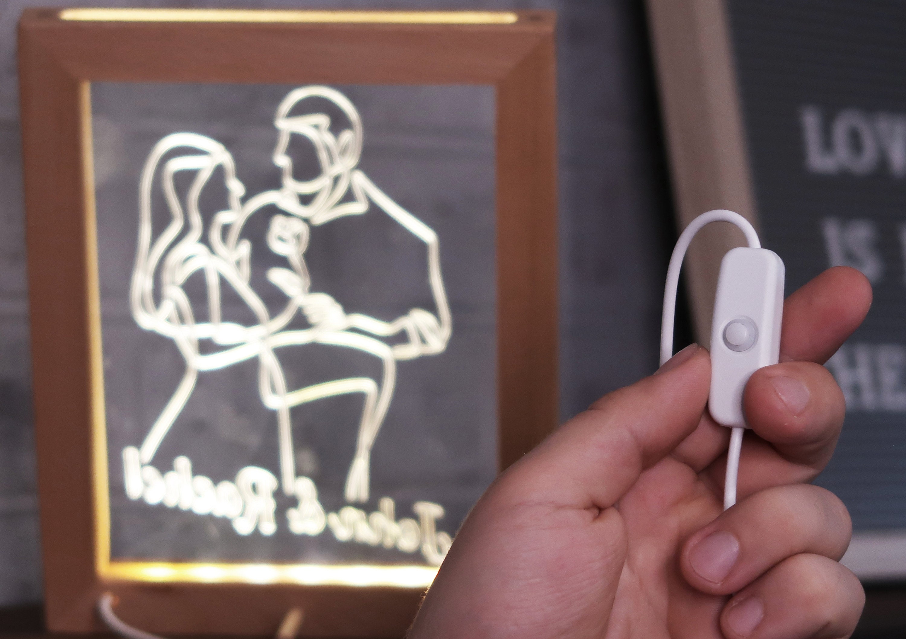 Personalized Engraved Custom Portrait LED Lamp, Wooden LED Photo Frame ...