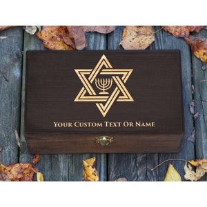 Personalized Engraved Star of David Wood Memory Box, Happy Hanukkah Holiday Decor Gift, Menorah Art, Judaism Art, Wooden Box, Keepsake Box