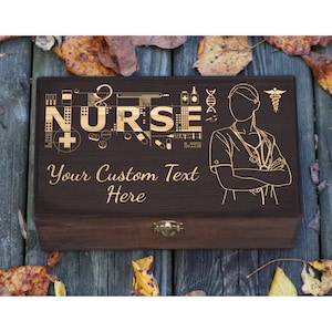 Personalized Engraved Box for Nurse, Nurses Week Gift, Medical Worker Gift, RN Gift, Nurse Birthday, Wooden Memory Box, Keepsake Box