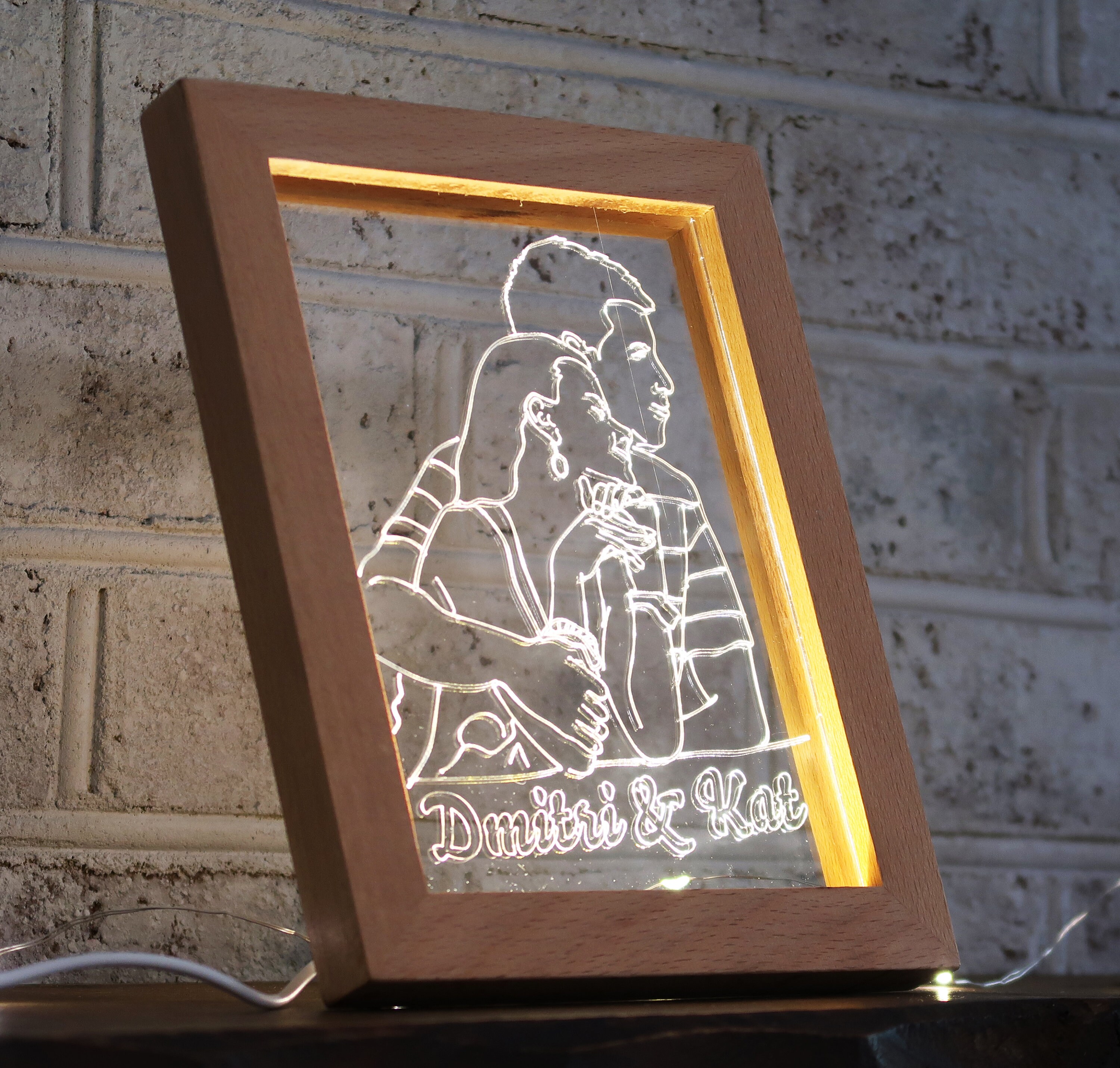 Personalized Engraved Custom Portrait LED Lamp, Wooden LED Photo Frame ...