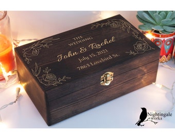 Boîte de mariage personnalisée gravée, Boîte d'anniversaire personnalisée, Cadeau de mariage, Boîte pour cartes de mariage, Boîte à souvenirs en bois, Boîte souvenir, Cadeau pour parents