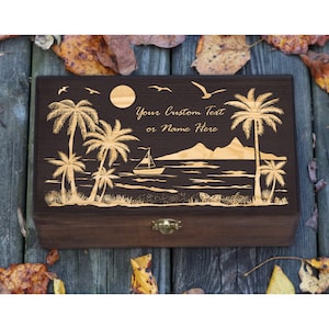 Personalized Engraved Beach Gift Box, Custom Retirement Gift, Wood Memory Box, Anniversary Gift, Wooden Box, Keepsake Box, Christmas Gift