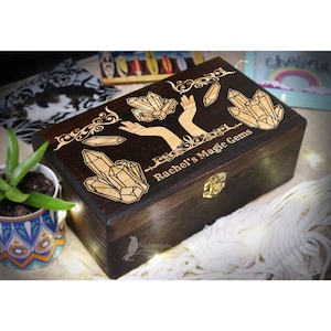 Personalized Engraved Crystal Box, Crystal Storage, Witch Gift, Magic Gems Box, Sacred Altar Box, Custom Wooden Box, Crystal Organizer Box