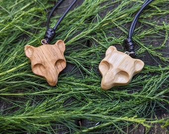 Wooden Bear Pendant and Necklace, Eco Friendly Accessory, Bear Head Jewelry, Spirit Animal, Bear Pendant, Hunter Gift, for Her Him Under 20