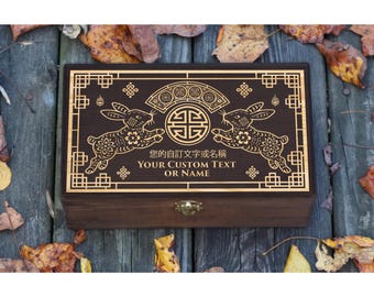 Personalized Engraved Rabbit Box, 2025 Storage Box, Chinese New Year Box, Gift for Mom, Sister, Dad, Engraved Wood Memory Box, Keepsake Box