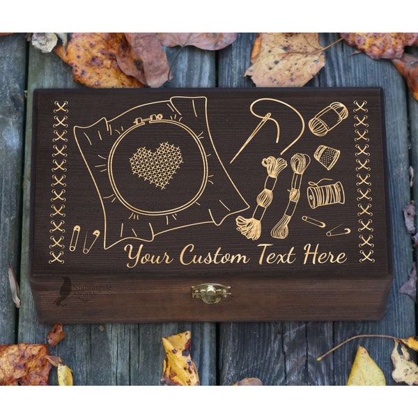 Personalized Engraved Cross-Stitching Box, Engraved Wooden Box, Thread Storage Box, Embroidery Gift, Cross Stich Storage, Wood Memory Box