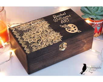 Personalized Engraved Art Box, Custom Craft Box, Paint Box, Gift for Artist, Custom Memory Box, Wooden Box, Keepsake Box, Art Supplies Box