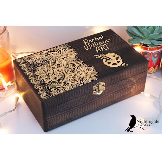 Personalized Engraved Art Box, Custom Craft Box, Paint Box, Gift for Artist, Custom Memory Box, Wooden Box, Keepsake Box, Art Supplies Box