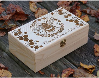 Honey Bee Latched Wooden Box : Free Engraved Personalization - Etsy