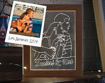 Personalized Engraved Custom Portrait LED Lamp, Wooden LED Photo Frame, Photo Frame Lamp, Photo Engraving, Wedding, Anniversary Gift