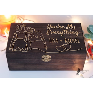 Personalized Engraved LGBTQ Wedding Box, Pride Box, Lesbian Girlfriend Gift, LGBT Gift for Her, Anniversary Gift, Wood Memory Box